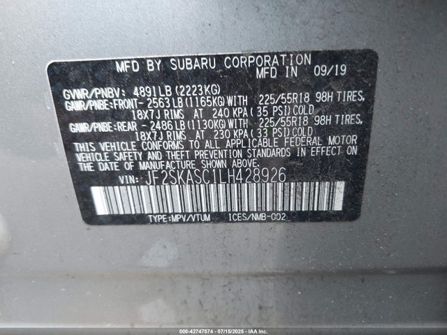 JF2SKASC1LH428926 Subaru naturally aspirated u5