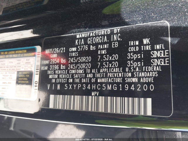 5XYP34HC5MG194200 KIA kmc gdi lambda-ii