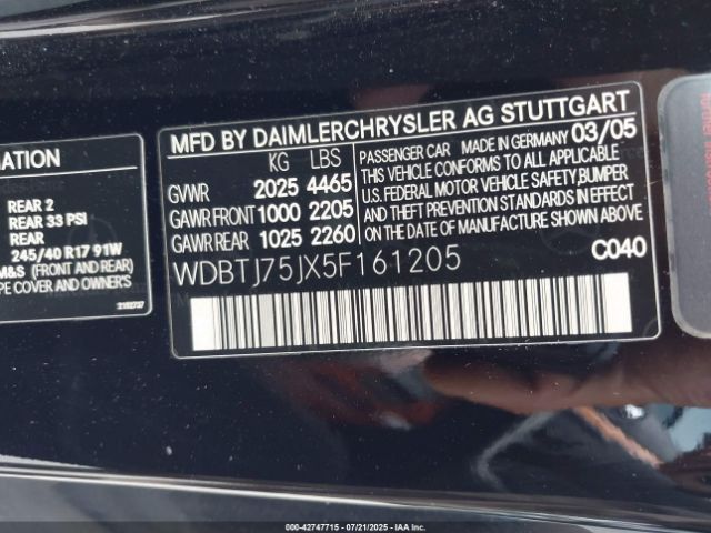 2005 MERCEDES-BENZ CLK 500 WDBTJ75JX5F161205 Photo 8
