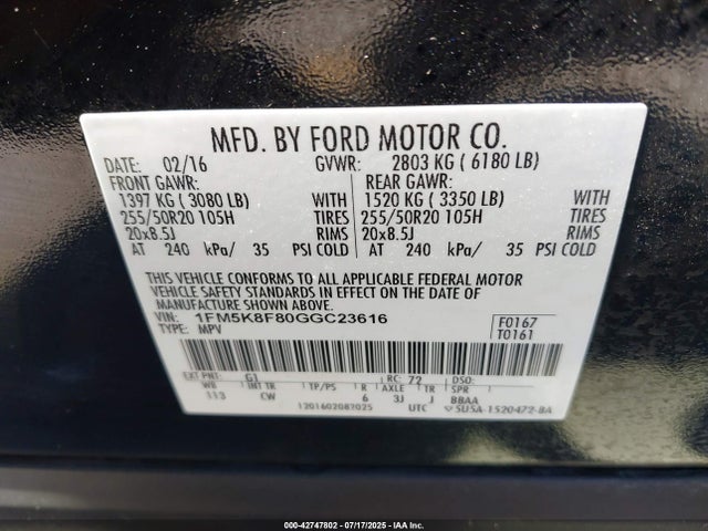 Ford 2016 2016 1FM5K8F80GGC23616 Image 9