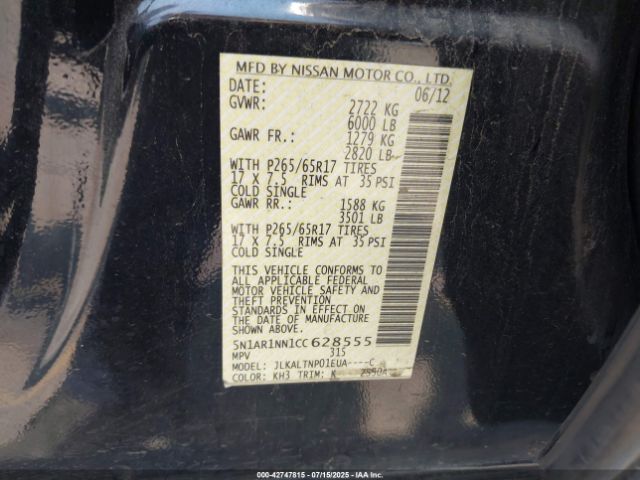 2012 NISSAN PATHFINDER 5N1AR1NN1CC628555 Photo 8