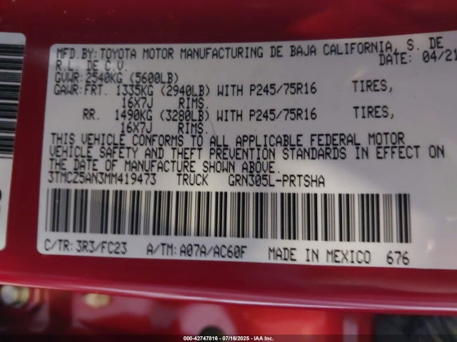 3TMCZ5AN3MM419473 Toyota 2gr-fks
