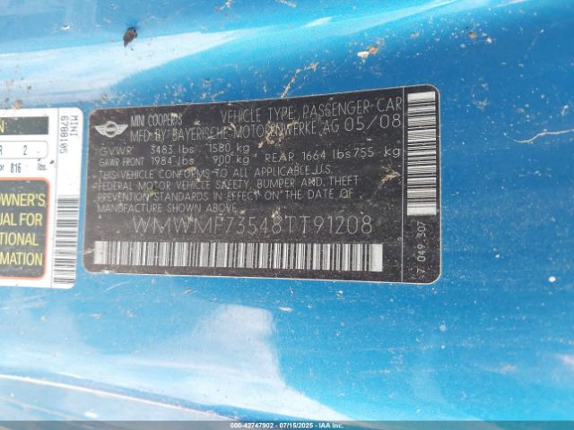 2008 MINI COOPER S WMWMF73548TT91208 Photo 8