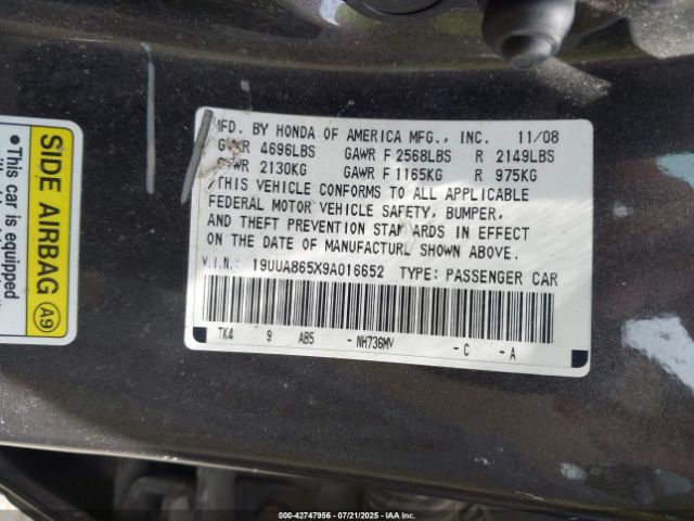 2009 ACURA TL 19UUA865X9A016652 Photo 8