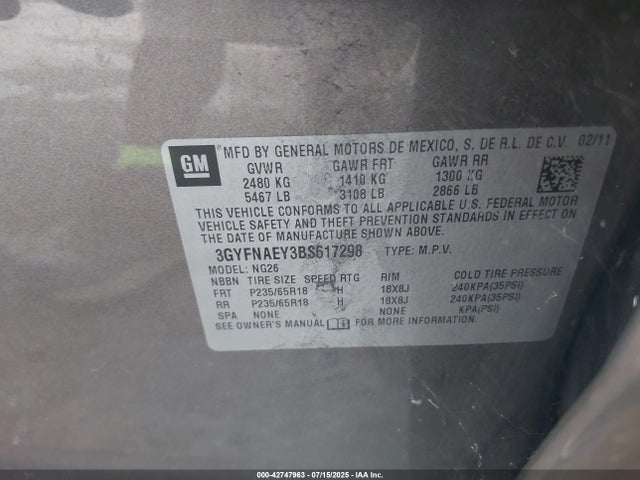 2011 CADILLAC SRX 3GYFNAEY3BS617298 Photo 8