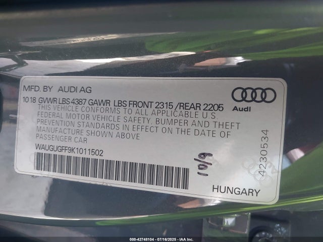 2019 AUDI A3 WAUGUGFF9K1011502 Photo 8