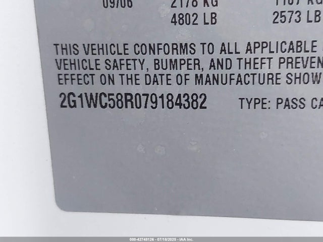 Продажа на аукционе авто 2007 Chevrolet Impala Lt, vin: 2G1WC58R079184382, номер лота: 42748126
