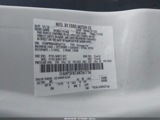2010 FORD FOCUS 1FAHP3FN7AW267756 Photo 8