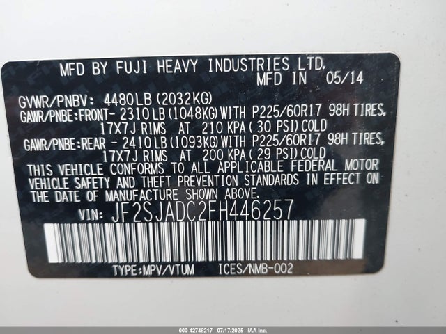 Subaru 2.5na u5 2015 JF2SJADC2FH446257 Image 9