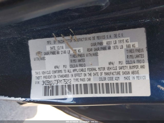 3MZBM1U73FM175212 Mazda pe