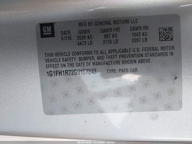 1G1FH1R72G0137243 Chevrolet lt1 - di, afm, vvt, ho, alum, gmna