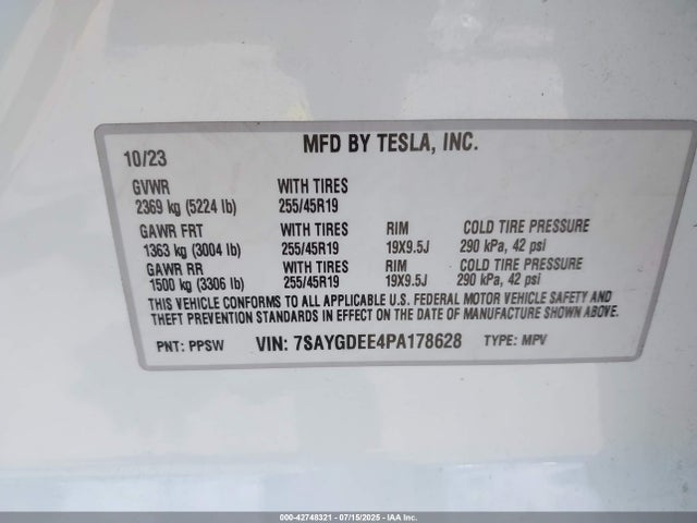2023 TESLA MODEL Y 7SAYGDEE4PA178628 Photo 8