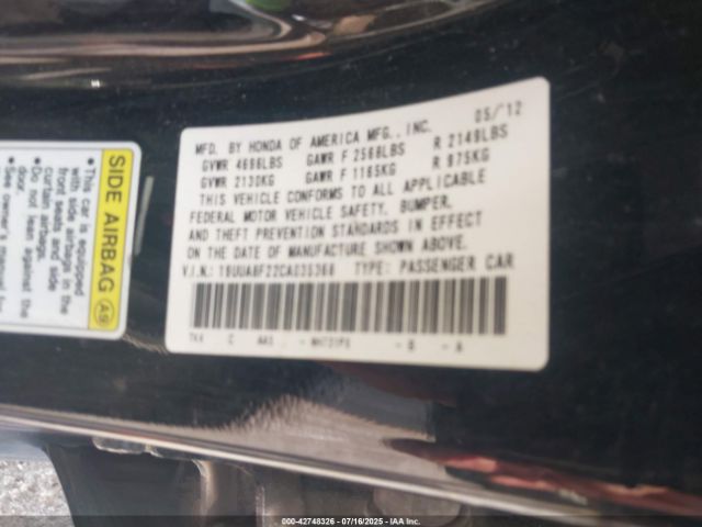2012 ACURA TL 19UUA8F22CA035368 Photo 8