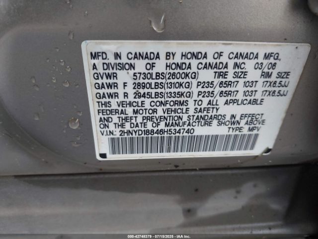 2006 ACURA MDX 2HNYD18846H534740 Photo 8