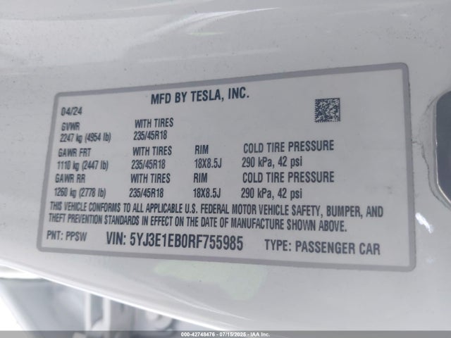 2024 TESLA MODEL 3 5YJ3E1EB0RF755985 Photo 8