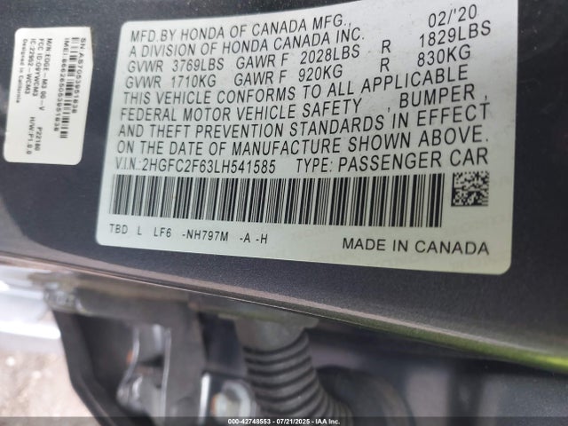 Honda k20c2 2020 2HGFC2F63LH541585 Image 9