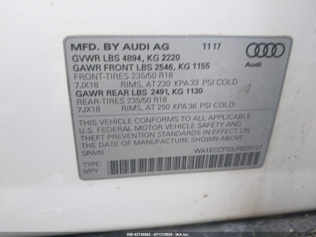2018 AUDI Q3 WA1ECCFS3JR020127 Photo 8