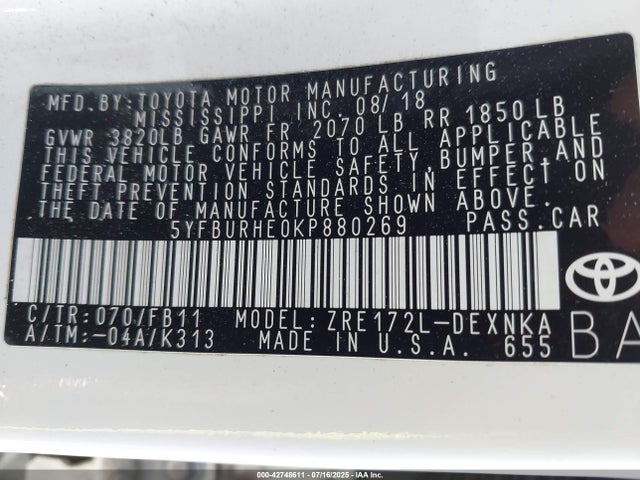 Toyota 2zr-fe 2019 5YFBURHE0KP880269 Image 9