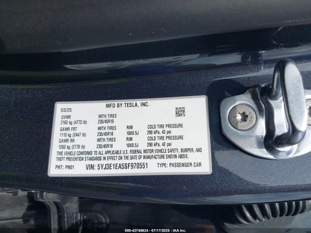 2025 TESLA MODEL 3 5YJ3E1EA5SF970551 Photo 8