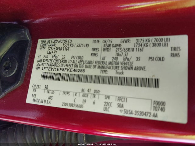 Ford 2015 2015 1FTEW1EF8FKE46286 Image 9