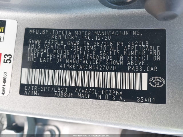 4T1K61AK3MU427020 Toyota a25a-fks