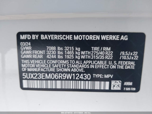 5UX23EM06R9W12430 BMW X7
