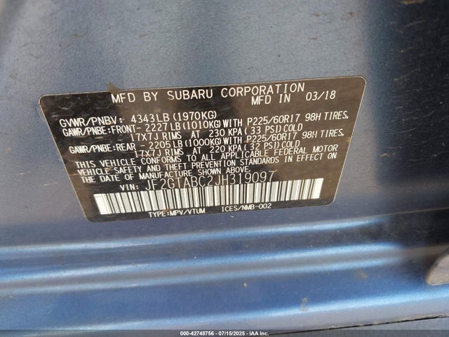 JF2GTABC2JH319097 Subaru naturally aspirated