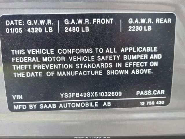 2005 SAAB 9-3 YS3FB49SX51032609 Photo 8