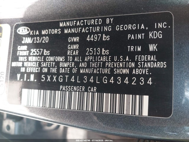 5XXGT4L34LG434234 KIA gdi
