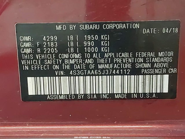 Subaru Impreza 2018 4S3GTAA65J3744112 Image 9