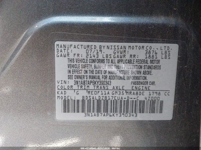 3N1AB7AP6KY390343 Nissan 2019