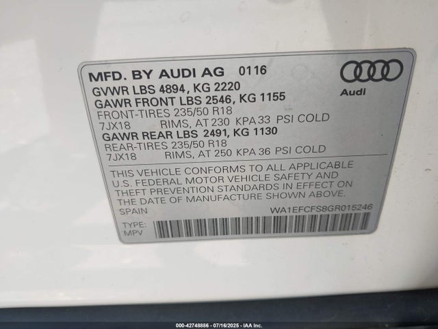 2016 AUDI Q3 WA1EFCFS8GR015246 Photo 8