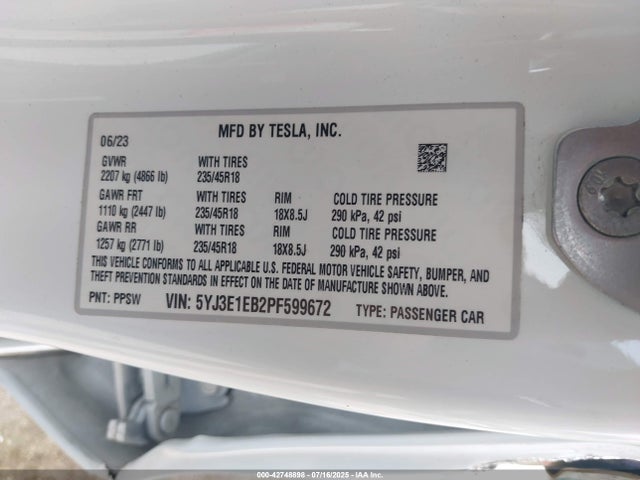 2023 TESLA MODEL 3 5YJ3E1EB2PF599672 Photo 8