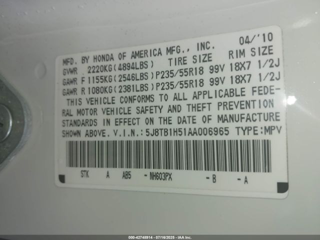 2010 ACURA RDX 5J8TB1H51AA006965 Photo 8
