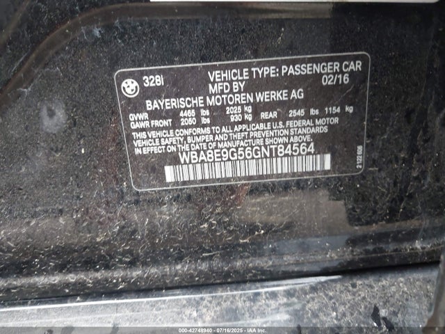BMW 328I 2016 WBA8E9G56GNT84564 Image 9