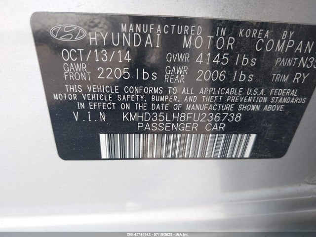 KMHD35LH8FU236738 Hyundai dohc gdi nu