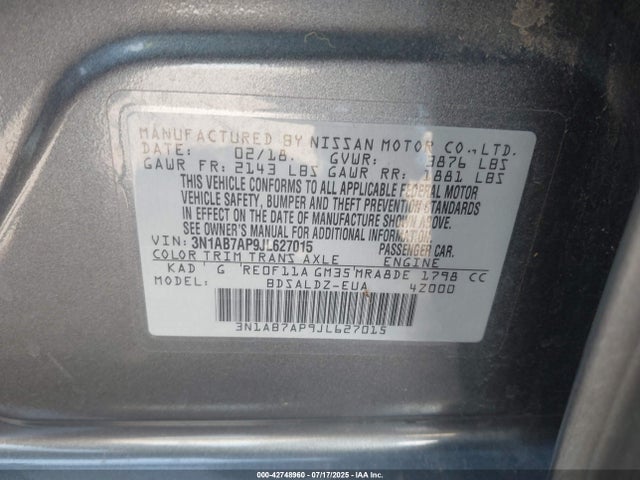 3N1AB7AP9JL627015 Nissan 2018