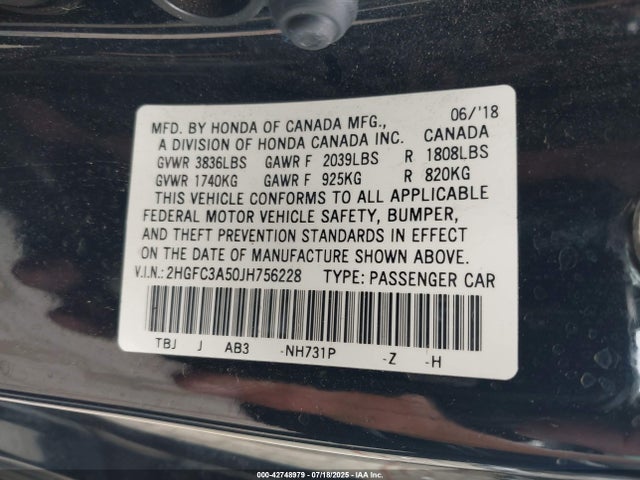 2HGFC3A50JH756228 Honda l15b7