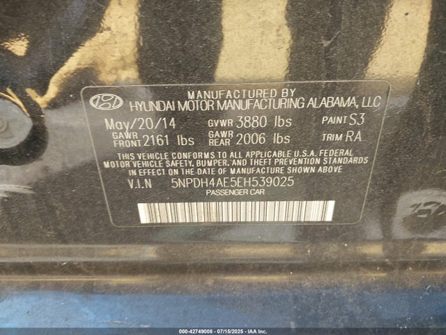 5NPDH4AE5EH539025 Hyundai dohc mpi nu
