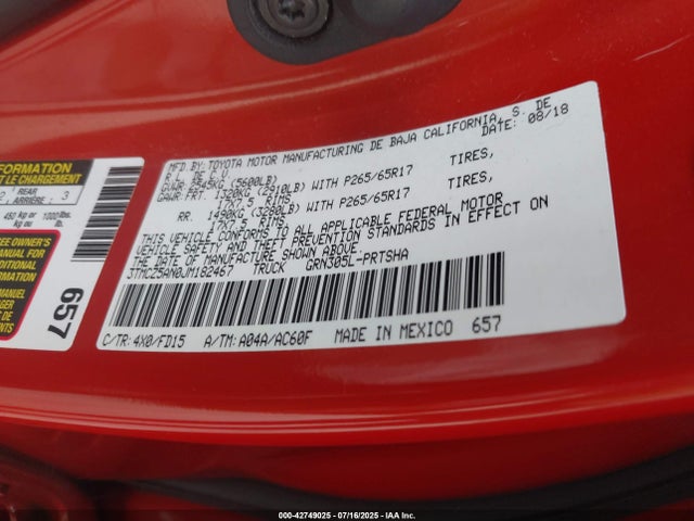 Toyota 2gr-fks 2018 3TMCZ5AN0JM182467 Image 9