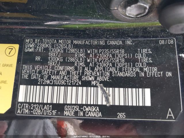 2009 LEXUS RX 350 2T2HK31U09C121724 Photo 8