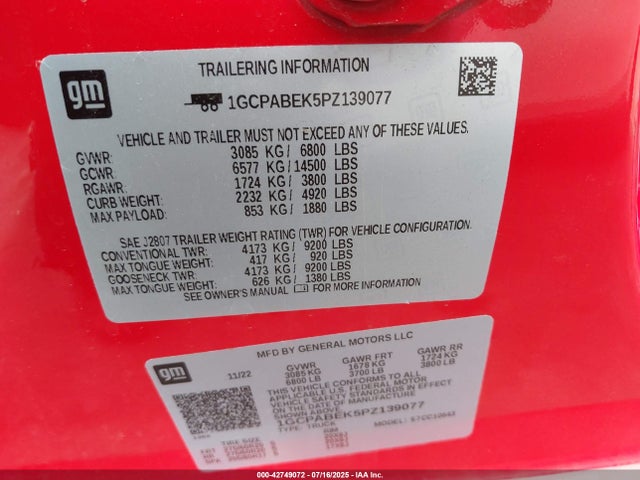 1GCPABEK5PZ139077 Chevrolet l3b
