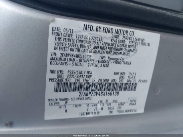 2011 FORD CROWN VICTORIA 2FABP7BV4BX160138 Photo 8