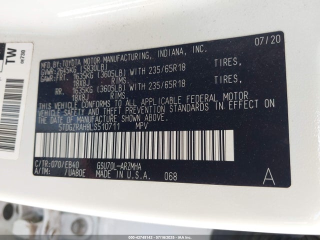 5TDGZRAH8LS510711 Toyota 2gr-fks