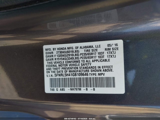 5FNRL5H41GB109646 Honda j35z8