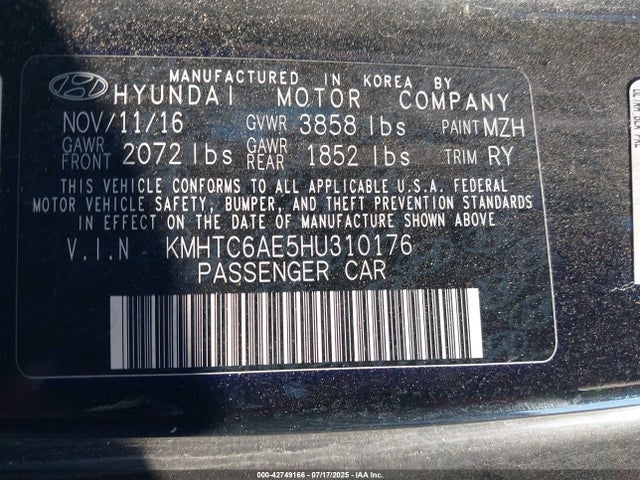 KMHTC6AE5HU310176 Hyundai t-gdi gamma