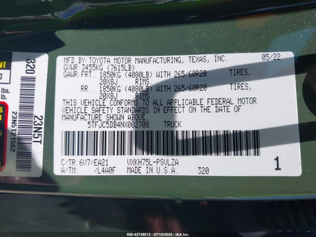 5TFJC5DB4NX002708 Toyota v35afts,1tm