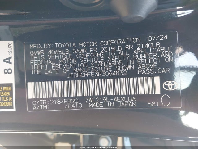 Toyota 2zr-fxe 2024 JTDBCMFE3R3064832 Image 9