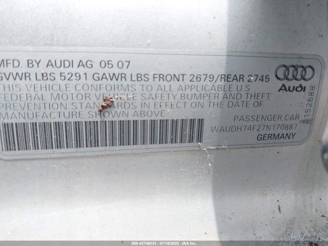 2007 AUDI A6 WAUDH74F27N170887 Photo 8