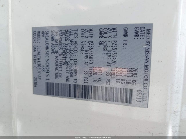 5N1AL0MN5EC500951 Infiniti 2014